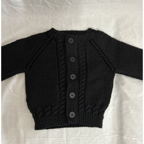 Boys 12 mo. Black Hand knitted Baby Cardigan Sweater, Warm, Soft & Comfortable - Picture 6 of 6